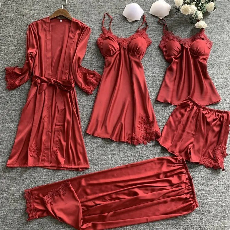 SleepWear - Conjunto Pijama em Cetim Seduzy (5 peças)